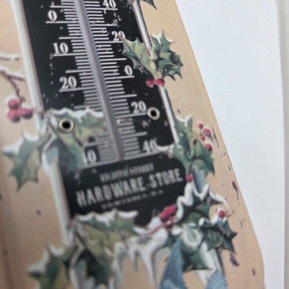 Vintage Rustic Tin Hardware Store Blue Bird Christmas Greetings Thermometer 8" - Picture 8 of 9